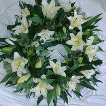Lily and rose open wreath tribute