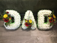 DAD massed lettering funeral tribute