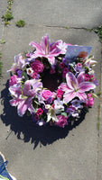 Lily and rose open wreath tribute